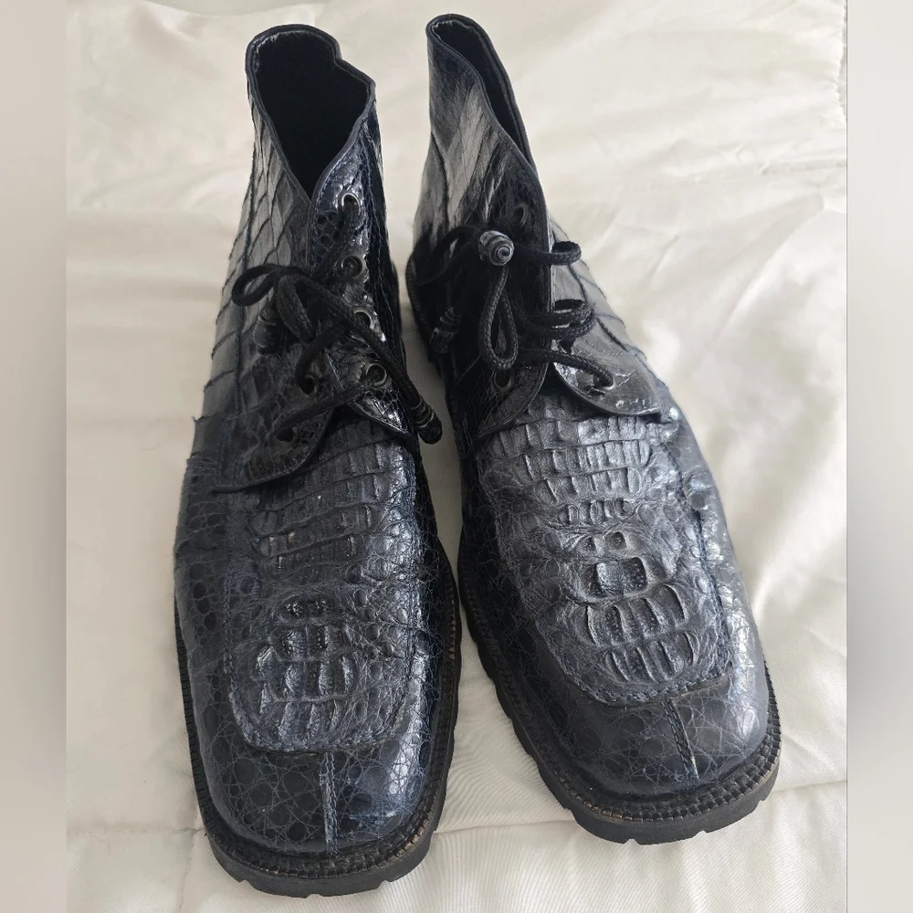 Los Altos Genuine Navy Blue Caiman Belly Ankle Boot